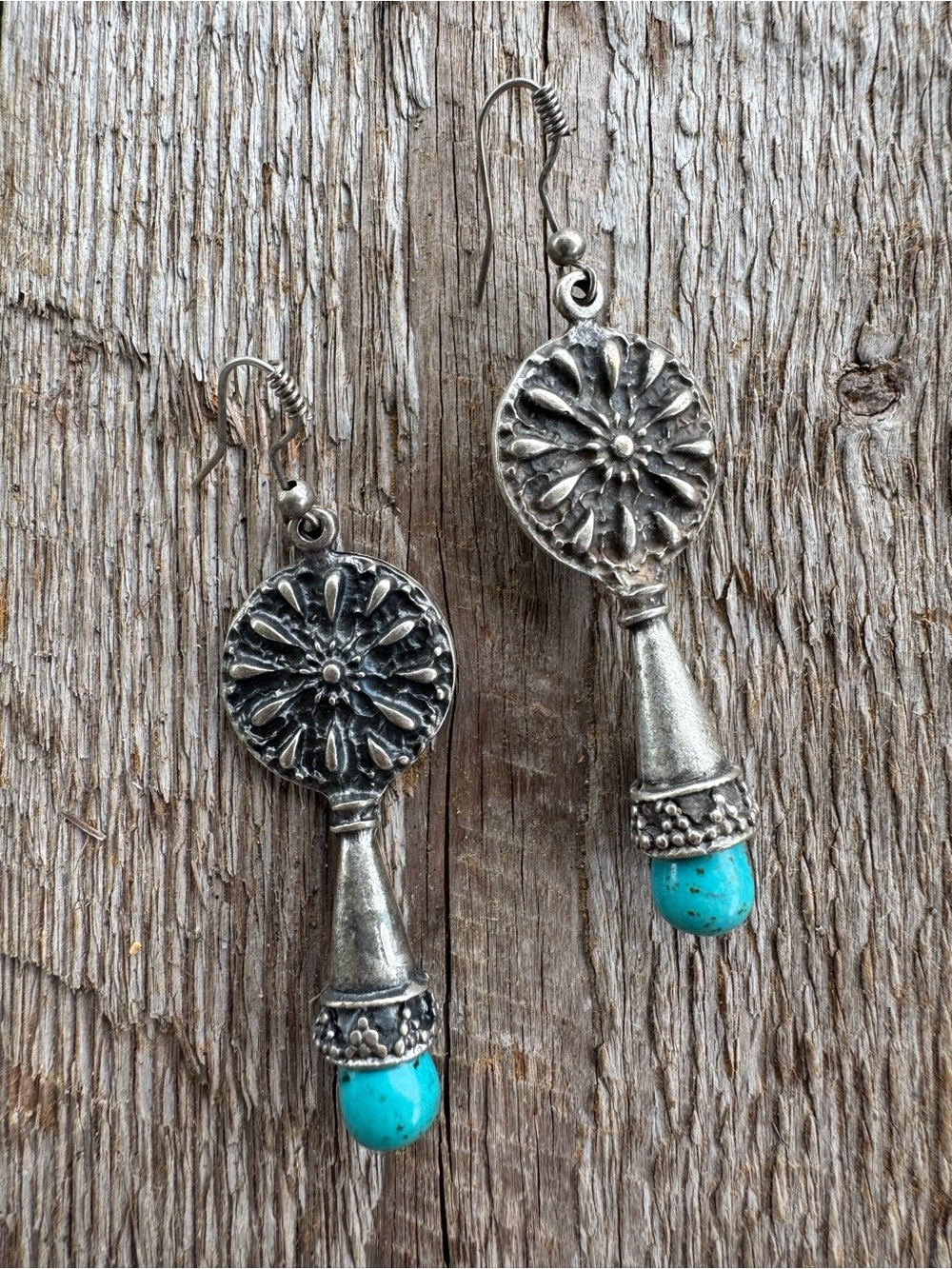 Silver & Faux Turquoise Drop Floral Earrings